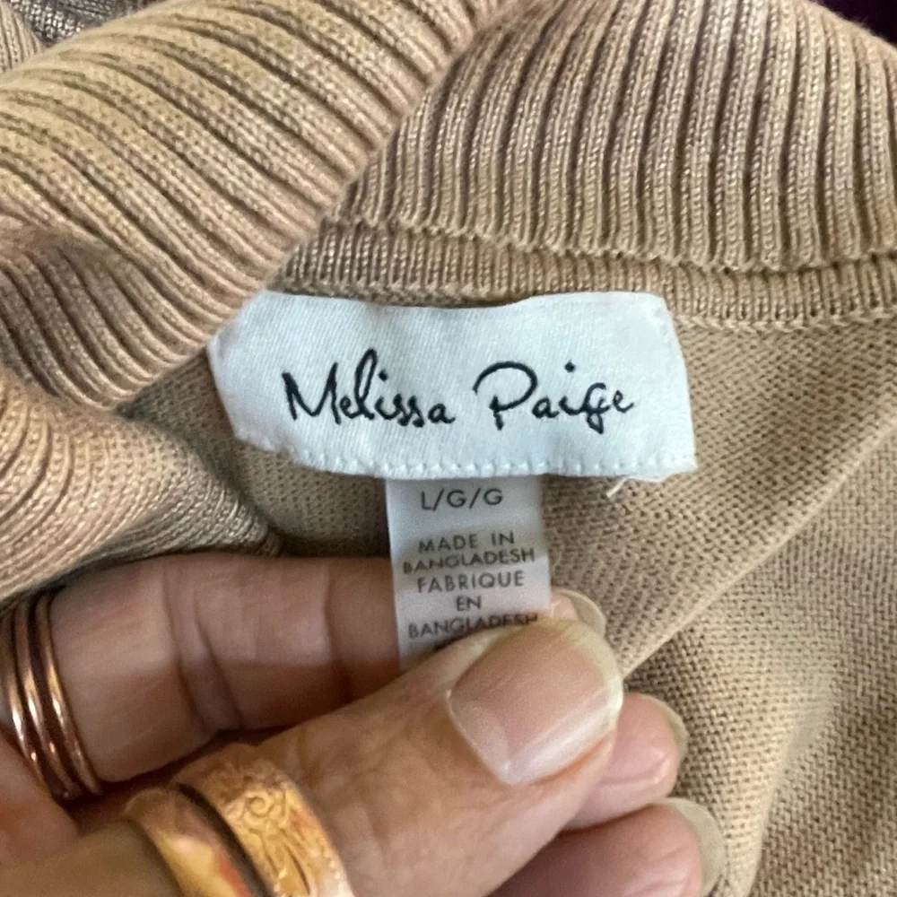 Melissa Paige Beige Cowl Neck Sweater Women’s Large